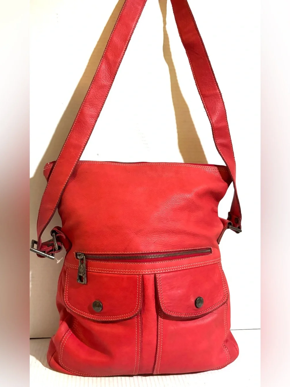 Red vintage Leather Crossbody Bag - Sleek Everyday Shoulder Bag